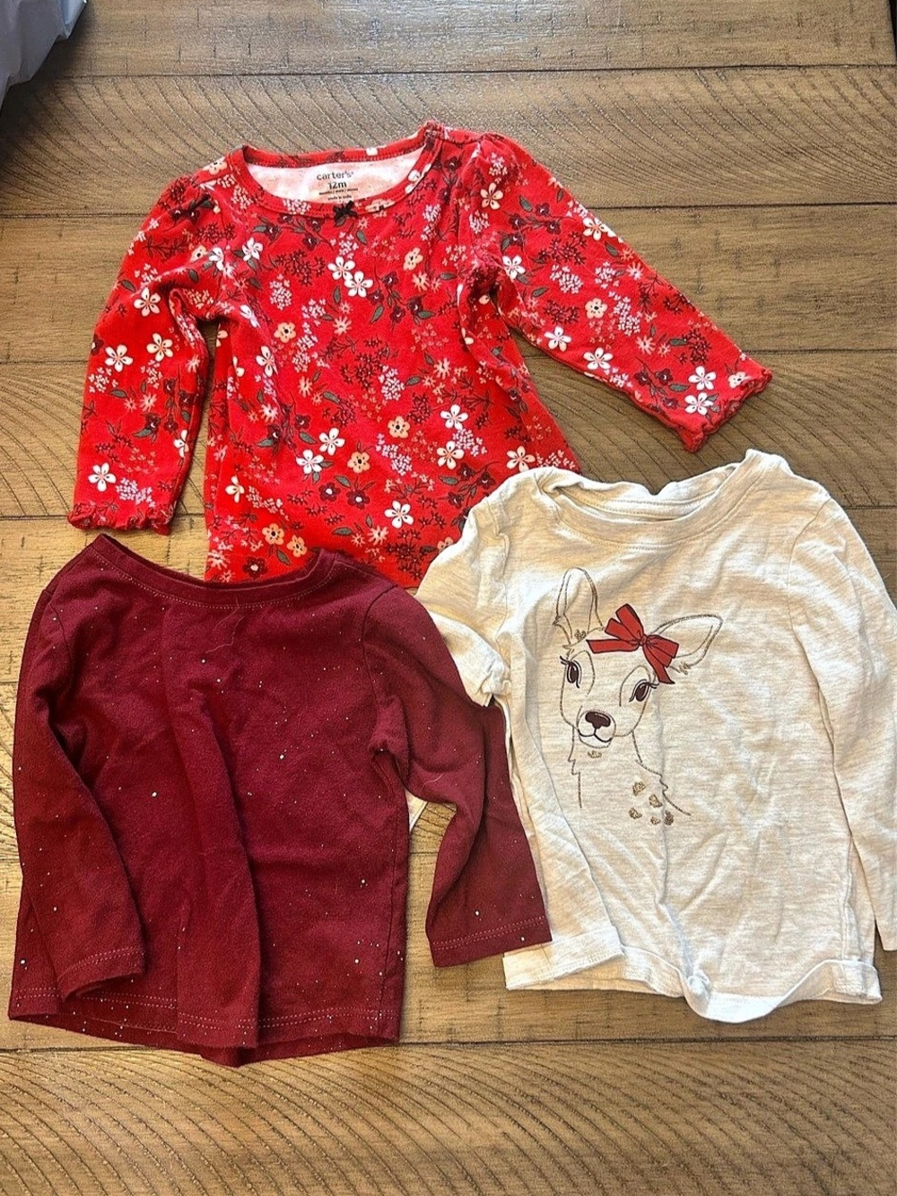 12M Baby Girl Bundle of Christmas Long Sleeve shirts